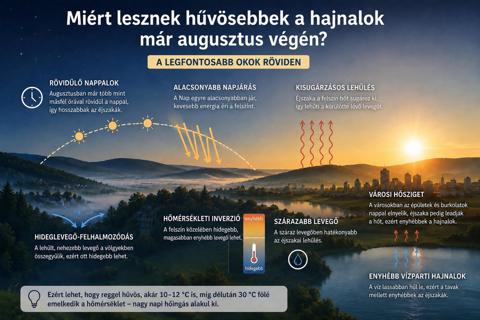Infografika arr&oacute;l, mi&eacute;rt lesznek hűv&ouml;sebbek a hajnalok augusztus v&eacute;g&eacute;n