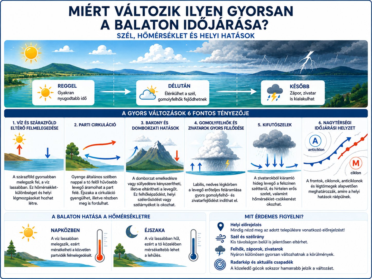 Mi&eacute;rt v&aacute;ltozik gyorsan a Balaton időj&aacute;r&aacute;sa &ndash; sz&eacute;l, hőm&eacute;rs&eacute;klet, domborzat &eacute;s zivatarok infografik&aacute;n