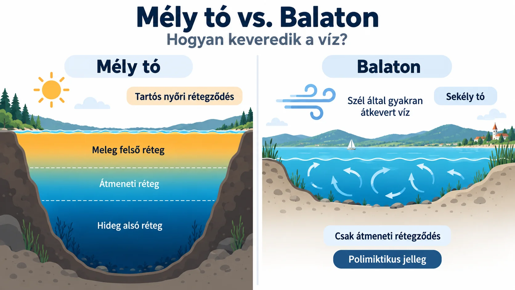 M&eacute;ly t&oacute; &eacute;s a Balaton v&iacute;zkevered&eacute;s&eacute;nek &ouml;sszehasonl&iacute;t&aacute;sa, tart&oacute;s r&eacute;tegződ&eacute;s &eacute;s polimiktikus jelleg